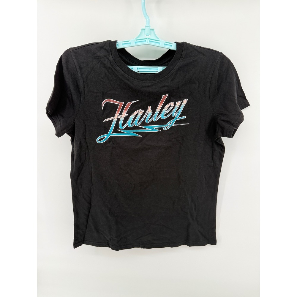 Harley-Davidson Womens Black Graphic T-Shirt Medium Retro Logo Tee